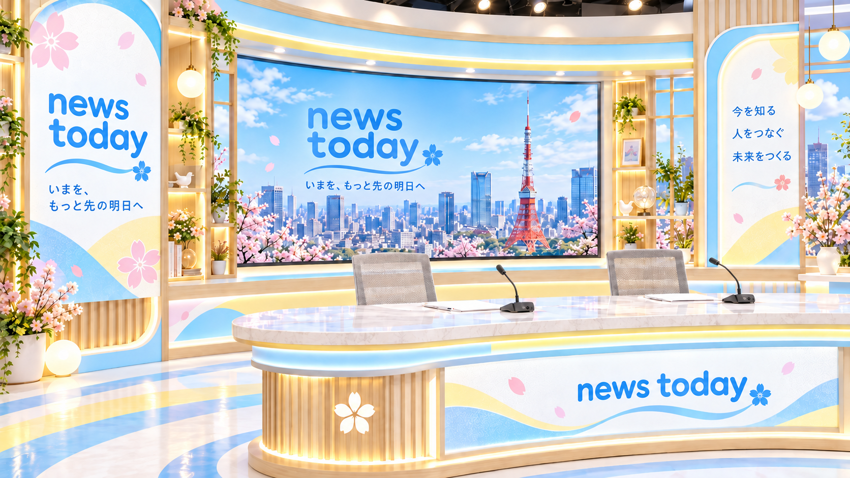 news todayの水色のスタジオセット